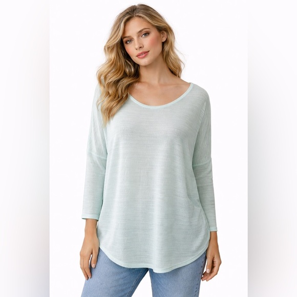 White Tops - Olive And Oak Womens Tunic 3/4 Sleeve Textured Shirt Size‎ Medium  Aqua/White
